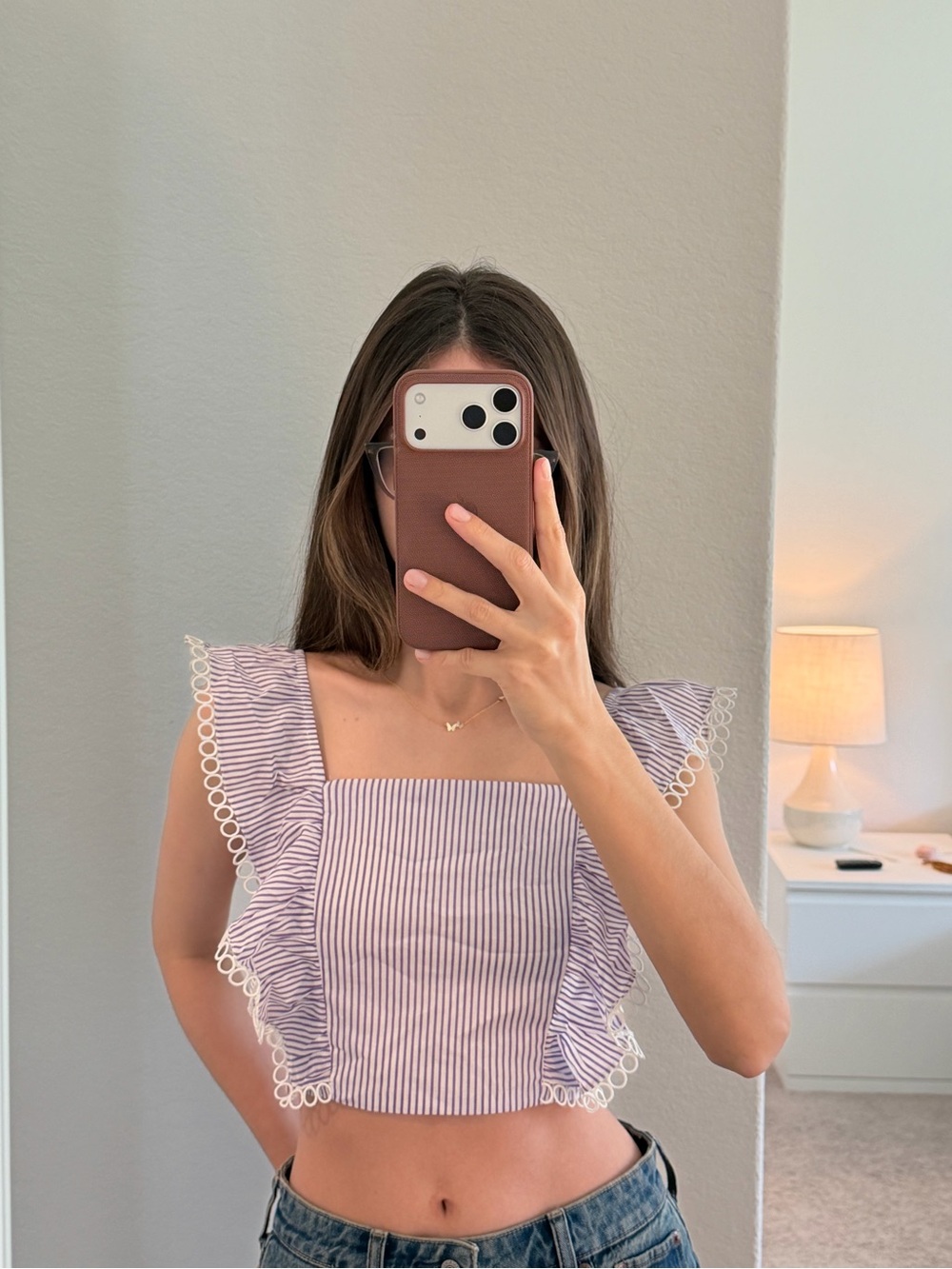 Lilac Stripe Ruffle Crop Top Size S